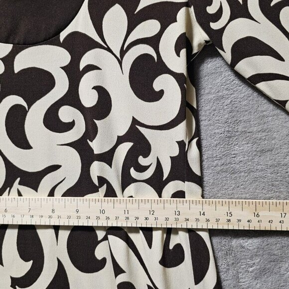 Sweet Storm Dress Women Medium Cream & Chocolate Brown 3/4 Sleeve Slip Stretchy - Picture 3 of 7